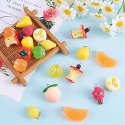 39 Pieces Fruit Resin Charm Pendant Imitation Fruit Charm Hanging Pendant Mixed Shape for Jewelry Necklace Earring Making Crafts, Mixed Color, 25.5x15mm, Hole: 2mm