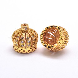 Ottone micro spianare zirconi perle della corona, cadmio & nichel &piombo libero, oro, 10x10.5mm, Foro: 0.3 mm
