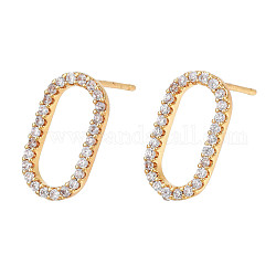 Boucles d'oreilles ovales en zircone cubique transparente, bijoux en laiton pour femmes, Sans cadmium & sans nickel & sans plomb, or, 13x7.5mm, pin: 0.8 mm
