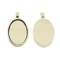 Tibetan Style Alloy Oval Pendant Cabochon Settings, Cadmium Free & Lead Free, Antique Silver, 41x23x3mm, Hole: 6mm, Tray: 30x20mm