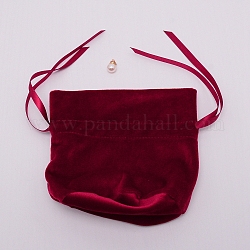 Sacs à bijoux en velours avec cordon de serrage et perles d'imitation en plastique, pochettes-cadeaux en tissu de velours, rouge foncé, 13.2x14x0.4 cm