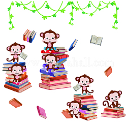 Superdant animales leyendo etiqueta de la pared mono leyendo libros etiqueta de la pared con vid verde arte de la pared decoración vinilos de pared para sala de lectura sala de lectura infantil biblioteca infantil