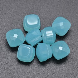 Cabochons en verre de cube à facettes, turquoise moyen, 10x10x8mm, Plateau: 8x8 mm