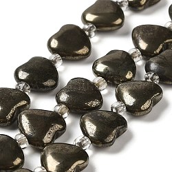 Chapelets de perles de pyrite naturelle , avec des perles de rocaille, cœur, 12x12x4~4.5mm, Trou: 1mm, Environ 14 pcs/chapelet, 7.56'' (19.2 cm)