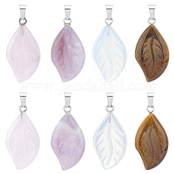 UNICRAFTALE 8Pcs 4 Colors Leaf Gemstone Pendants 29mm Leaf Quartz Pendants Opalite Leaf Gemstone Dangle Charms Amethyst Aventurine Necklace Pendants Quartz Crystal Earring Charms for Jewelry Making