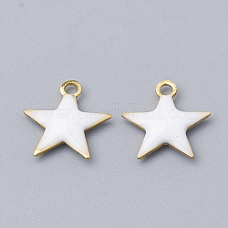Brass Charms, Enamelled Sequins, Raw(Unplated), Star, White, 18.5x17x2.5mm, Hole: 1mm