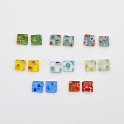 Hechos a mano cuadrada cabuchones de vidrio millefiori, color mezclado, 6x6x2mm