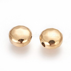 Revestimiento iónico (ip) 304 perlas de acero inoxidable, plano y redondo, pulido manual, dorado, 8.5x4.5mm, agujero: 1.2~1.4 mm