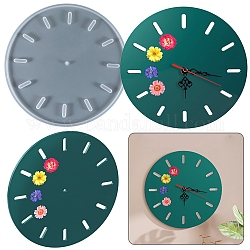 Moules en silicone de décoration murale d'horloge ronde plate, pour la résine UV, fabrication artisanale de résine époxy, fantôme blanc, 334x10mm