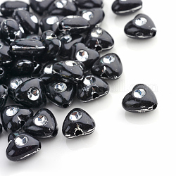 Chapado de perlas de acrílico transparente, metal de plata enlaced, corazón, negro, 8x8x4.5mm, agujero: 1 mm, aproximamente 3300 unidades / 500 g