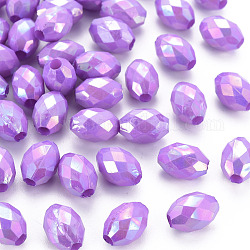Perles acryliques opaques, teinte, couleur ab , facette, ovale, bleu violet, 12x8mm, Trou: 2.5mm, environ 1120 pcs/500 g