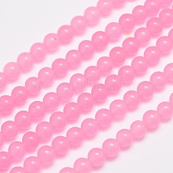 Chapelets de perles en jade de malaisie naturelle et teinte, ronde, rose chaud, 6mm, Trou: 0.8mm, Environ 64 pcs/chapelet, 15 pouce
