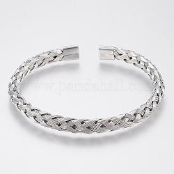 Bracelets manchettes bracelets jonc avec boule en 304 acier inoxydable, couleur inoxydable, 55x60 mm (2-1/8 pouces x 2-3/8 pouces)