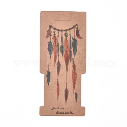 Карточки для демонстрации ювелирных изделий из бумаги с рисунком перьев, для показа аксессуаров для волос, деревесиные, 160x70x0.3 мм, отверстие : 9x28 мм