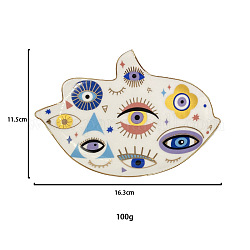 Plato de joyería de porcelana, bandeja de almacenamiento para anillos, collares, pendiente, pájaro con patrón de mal de ojo, colorido, 115x163mm
