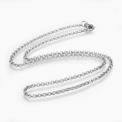 304 Stainless Steel Rolo Chain Necklaces, with Lobster Claw Clasps, Stainless Steel Color, 19.7 inch(50cm), link: 3x1.2mm