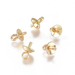 304 Stainless Steel Peg Bails Charms, for Half Drilled Beads, Golden, 7x5mm, Hole: 2mm, Pin: 1.1mm