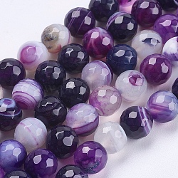 Natural Striped Agate/Banded Agate Beads Strands, Round, Faceted, Dyed, Indigo, 8mm, Hole: 1mm, about 47~48pcs/strand, 14.8~15.1 inch(37.7~38.5cm)