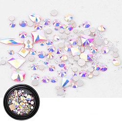 Glass Rhinestone Cabochons, with Micro Beads, Nail Art Decoration Accessories, Mixed Shapes, Clear AB, about 15g/box