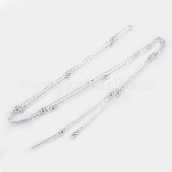 Handgefertigte Perlenketten aus Messing, gelötet, mit facettierten Zirkonia-Gliedern, Flachrund, Platin Farbe, 39.3 Zoll (1 m)