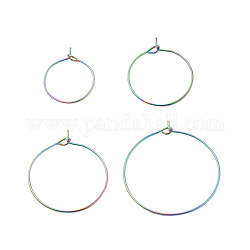 24Pcs 4 Size Ion Plating(IP) 316L Surgical Stainless Steel Hoop Earring Findings, Wine Glass Charms Findings, Rainbow Color, 20~21 Gauge, 16~30x0.7~0.8mm, 24pcs/box