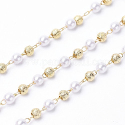 Handgemachte Perlenketten aus Acryl, mit Spule, mit Messing-Zubehör, langlebig plattiert, gelötet, golden, 3 mm, ca. 32.8 Fuß (10m)/Rolle