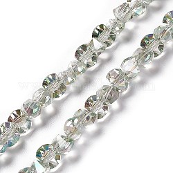Transparent Electroplate Glass Beads Strands, Full Rainbow Plated, Faceted, Bowknot, Light Green, 6x8x7.5mm, Hole: 1.5mm, about 93~97pcs/strand, 20.87~21.26 inch(53~54cm)