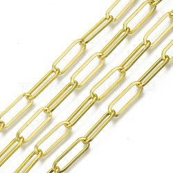 Cadenas de clips de hierro sin soldar, cadenas portacables alargadas estiradas, con carrete, Plano Oval, dorado, 22x7x1.4mm, aproximadamente 32.8 pie (10 m) / rollo
