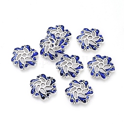 Perlenkappe aus 6-Blütenblatt-Legierung, mit Emaille, Blume, Antik Silber Farbe, Blau, 12.5x2.5 mm, Bohrung: 1.5 mm