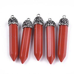 Colgantes puntiagudos acrílicos opacos, con rhinestone de arcilla polimérica y fornituras de hierro, bala, Platino, rojo naranja, 53~55x11~12mm, agujero: 2 mm