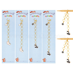 Kuh mit Sakura-Legierungs-Emaille-Anhänger, der Reihenzählerketten strickt, Maschenmarkierer mit Verbindungsring aus Messing, Mischfarbe, 12~16.4 cm, 4 Stil, 1pc / style, 4 Stück / Set