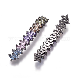 Connettori in ottone micro pavimentato in zirconia cubica, rettangolo, colorato, canna di fucile, 44x7x3.5mm, Foro: 0.8 mm