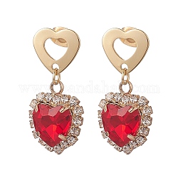 Boucles d'oreilles clous pendantes coeur en verre, bijoux en acier inoxydable doré 316 pour femme, rouge, 30mm, pin: 0.7 mm