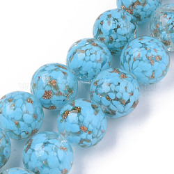 Perles vernissées de sable d'or manuelles , fleur intérieure, ronde, bleu acier clair, 20x19~20mm, Trou: 2mm, Environ 20 pcs/chapelet, 14.96 pouce (38 cm)