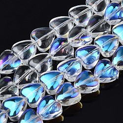 Chapelets de perles en verre électroplaqué, couleur ab , cœur, clair ab, 7~8x8x4.5mm, Trou: 0.8mm, Environ 84~87 pcs/chapelet, 24.41 pouce ~ 25.43 pouces (62~64.6 cm)