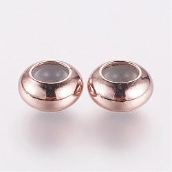 Rack Plating Brass Spacer Beads, Long-Lasting Plated, Flat Round, Rose Gold, 8x4mm, Hole: 1.5mm