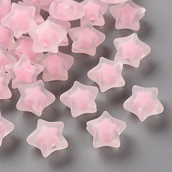 Transparent Acrylic Beads, Frosted, Bead in Bead, Star, Pink, 14x15x8.5mm, Hole: 2mm