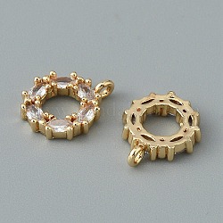 Dije de anillo redondo con colgantes de circonio cúbico micro pavé de latón, dorado, Claro, 13x10x2mm, agujero: 1.2 mm