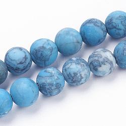 Dyed Natural Map Stone/Picasso Stone/Picasso Jasper Beads Strands, Frosted, Round, 8~8.5mm, Hole: 1mm, about 46pcs/strand, 14.9 inch~15.3 inch(38~39cm)