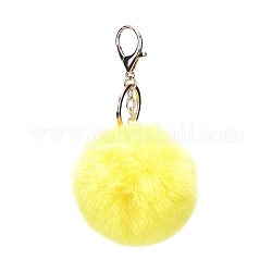 Porte-clés boule pom pom, avec des fermoirs en griffe de homard en alliage et un porte-clés en fer, pour la décoration de sac, cadeau porte-clés et sac à dos pour téléphone, or clair, jaune, 138mm