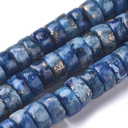 Fili di perle di pirite africana naturale, tinto, perline Heishi, Rotondo piatto / disco, 4~4.5x2mm, Foro: 0.8 mm, circa 179 pcs/filo, 15.94 pollice (40.5 cm)