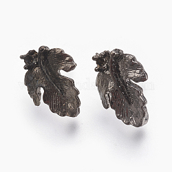 Tibetan Style Ear Studs, Lead Free & Nickel Free & Cadmium Free, Gunmetal, Leaf: about 16mm long, 13mm wide, 2mm thick, pin: 0.8mm thick