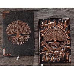 3D Embossed PU Leather Notebook, A5 Sun & Tree of Life Pattern Journal, for School Office Supplies, Red Copper, 215x145mm