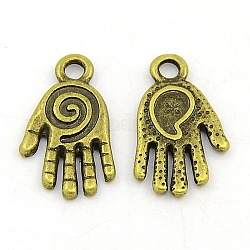 Alloy Pendants, Lead Free and Cadmium Free, Palm Hand, Antique Bronze, 19x11x2mm, Hole: 2mm