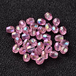 Perline a botte acriliche trasparenti ecologiche placcate in colore ab, sfaccettato, perla rosa, 4x4mm, Foro: 1 mm, circa 13333pcs/500g