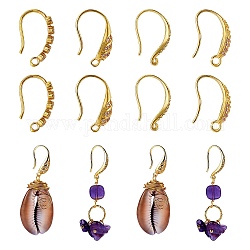 4 Pairs 4 Style Brass Micro Pave Clear Cubic Zirconia Earring Hooks, Long-Lasting Plated, Golden, 15~19.5mm, Hole: 1.5mm, 21 Gauge, Pin: 0.7mm, 1 pair/style