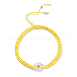 Bracelets de perles de nylon tressés réglables, avec des perles de verre millefiori faites à la main, fleur, or, diamètre intérieur: 2-1/8~3-3/8 pouce (5.5~8.5 cm)