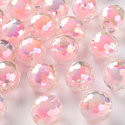 Abalorios de acrílico transparentes, talón en grano, color de ab, facetados, redondo, rosa perla, 16mm, agujero: 3 mm, aproximamente 205 unidades / 500 g