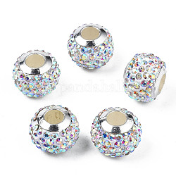 Handgemachte Polymer Lehmrhinestone europäischen Perlen, mit silberfarbenen CCB-Kunststoff-Doppeladern, Großloch perlen, Rondell, Kristall ab, 12.5~13x10 mm, Bohrung: 4.5 mm