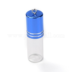 透明ガラス香水瓶ペンダント  真鍮製スクリューキャップボトル付き  ブルー  53x15.5mm  穴：2mm  容量：3ml（0.10fl.oz）